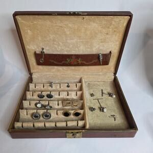 Mens Vintage Babcock Jewelry Box with Cufflinks Tie Pins Included